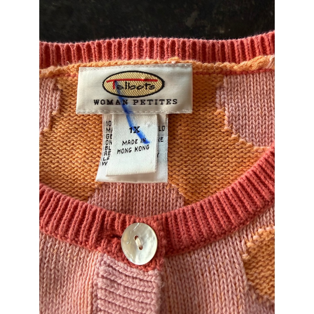 Talbots Woman Petites Pink Orange Polka Dot Cotton Cardigan Sweater 1X Preppy - Picture 5 of 8